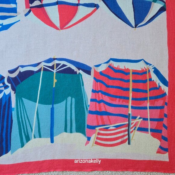 Hermès WOOL STOLE Charmes des Plages Normandes Rectangle Scarf Beach Cabanas - Picture 14 of 16